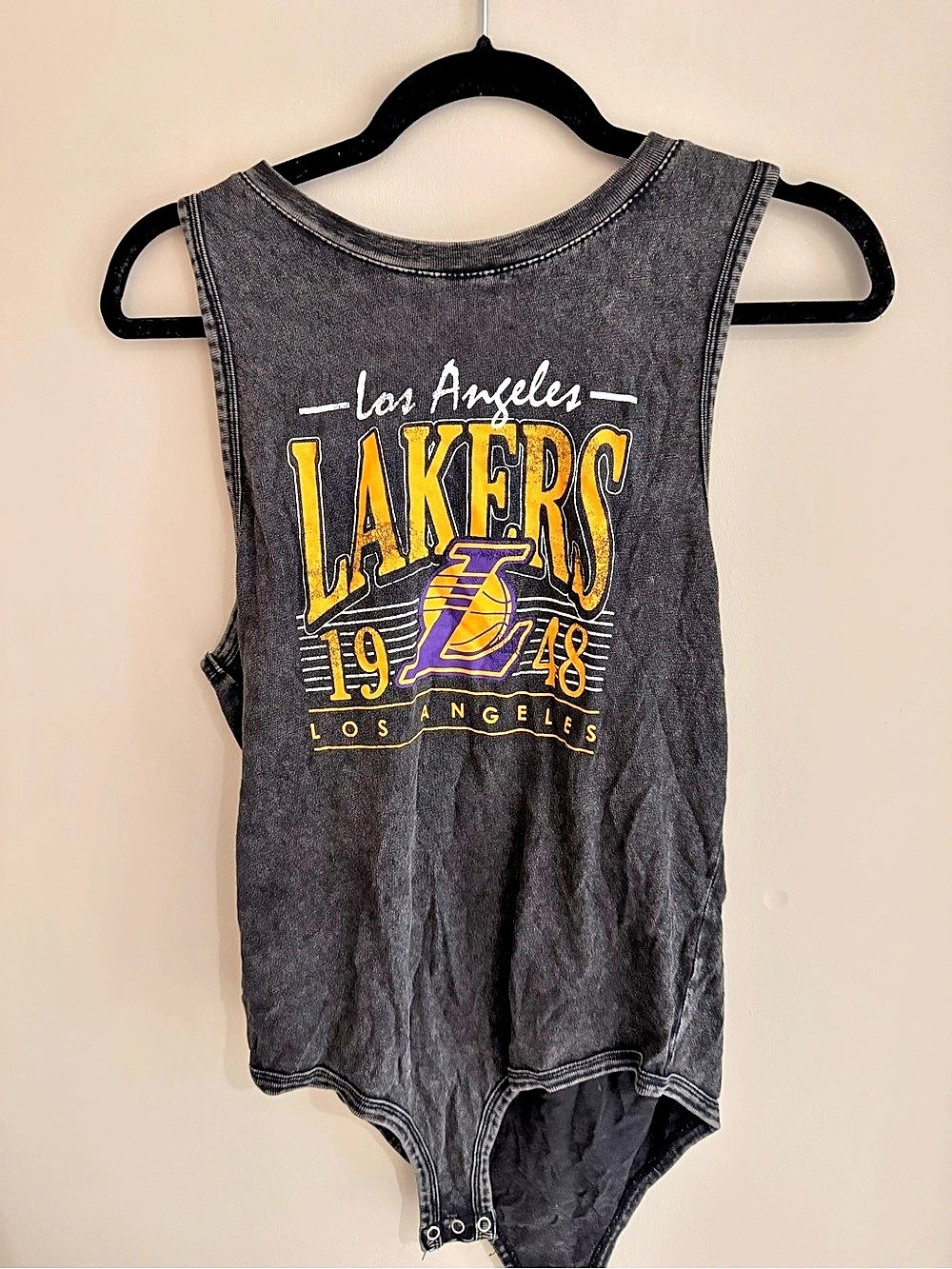 NBA Los Angeles Lakers Acid Wash Tank Bodysuit Black & Yellow Size Large